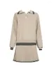 Work Dresses Formal Occasion Outfits 2 Piece Skirt Set Khaki Polo Neck Striped Knitted Pullover Elastic Waist Pleated Coquette Gyaru