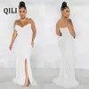 Sukienki swobodne Qili-Women bez podłogi sukienka z zawieszeniem klatki piersiowej Monochromatyczna seksowna impreza klubowa