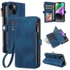 voor iPhone 15 Pro Max 14 Telefoon Lederen Case Samsung S24 Flip Zipper -portemonnee