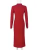 Casual Dresses Fall Clothes Streetwear For Women 2024 Dress Maxi Party Club Soild Red Long Sleeve Warm