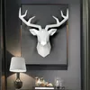 Deer Head Sculpture Animal Statue Figurines Wall Hanging Creative Elk Art Antlers Statuette for Office Decoration Mount 240425