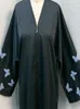 Abbigliamento etnico Eid Abayas musulmani per donne ricamo a farfalla cerniera di cardigan Abaya Caftan Ramadan Dubai Arab Long Robe 2024