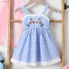 Girl's Dresses Summer Girls Camisole Skirt Embroidered Plaid Waistband Lace Dress Fashionable Cute Baby Child d240425