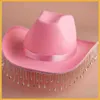 Brede rand hoeden emmer hoeden diamanten rand bruid cowboy hoed zomer vintage cowboy hoed waterdiamant rand cowboy hoed dames westerse hoed y240425