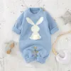 Één-stuks baby rompers schattig konijn pom pom pasgeboren peuter jumpsuit outfit lange mouw herfst baby baby meisje winterkleding gebreid warm