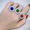 Band Rings New Jewelry Wholesale Imitation Color Treasure Ring Retro Sparkle Diamond-encrusted Ladies Flower Party Birthday Gift H240425