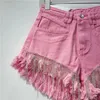 Kvinnors shorts 2024 Spring Summer Pants Femme Denim Short Ripped High midje Tassel Chain Slim Fit Straight Women