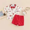 T-shirts Christmas Toddler Kids Boys 2 Pieces Outfits Farm/Circus Cartoon Animal Print Short Sleeve Shirts + Solid Color Shorts SetL2404