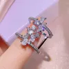 Band Rings 925 Silver New Flower White Zircon BlingBling Geometric Ring Ladies Party Birthday Fashion Jewelry Gift Wholesale H240425