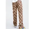 Mäns jeans 2024 Summer Men Checkered Denim Trousers Man Oversize Loose Casual Wide Ben Pants Streetwear Harajuku kläder