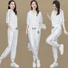 Pantalon féminin pour deux pièces Femme Sport Tenue de sport 2024 Été Femme Slim Slim Sleeves Crop Top Fashion Casual Of Pieces Set for Women Tracksuit