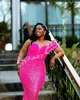 2024 Aso Ebi Fuchsia Florals Mermaid Prom Dress Beaded Crystals Evening Formal Party Second Reception 50th Birthday Engagement Gowns Dresses Robe De Soiree ZJ323