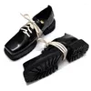 Casual schoenen lente lederen lederen vierkant teen Japanse stijl schapenhuid retro veter knappe man business oxfords dik