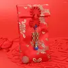 Hediye sargısı 2024 çanta püskül düğün doğum günü evi geleneksel Çin yılı bahar festivali kırmızı zarflar brokar şanslı