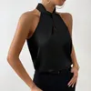 Kvinnors blusar Kvinnor Topp eleganta satintank tops för blus med halterhals Löst passande kontor Vest Smooth Imitation Silk Party Wear Solid