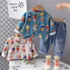 Kledingsets Spring Fall Boys Print Cartoon Bear Long Sleeveved Shirt Jeans Baby Boy Tracksuit Kinderkleding Peuter Outfit