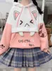 Herrtröjor tröjor harajuku kawaii hoodies anime bomullsfleece tröja katt tryckt huvtröja söt topp kvinnor vinter tjocka varm y2k flickor söt kappa 240424