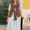 Kvinnors västar hirigin kvinnor leopard quiltad väst ärmlösa slips front tröjor blommor broderad jacka cardigan trendiga streetwear