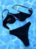 Women's Swimwear Bikini Set Sexy Black One Shoulder Push Up Women Swimsuit Asymmetric Cut Out Bathing Suit Underwired 2024 Mujer