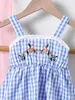 Girl's Dresses Summer Girls Camisole Skirt Embroidered Plaid Waistband Lace Dress Fashionable Cute Baby Child d240425