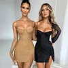 Casual Dresses Women's Fashionable Sleeves Slit Dress With Shiny Tube Top