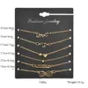 Beaded 6pcs Trend Infinity 8 Bowknot Heart Key Charm Chain Bracelets Bangles Minimalist Women Tiny Set Party Jewelry 240423