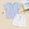 Ensembles de vêtements Visgogo 2pcs Baby Boy Tenues d'été Soucines à manches courtes T-shirt Bouton élastique Shorts de taille élastique