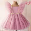 Robes de fille Habille pour enfants pour fille manches volontaires robes 1ère communion baptême princesse anniversaire en tout-petit robe fleur de fleurs