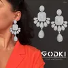 Dangle Ohrringe Godki Luxus afrikanischer Party Ohrring für Frauen Hochzeit Whale Schwanz Kubikzirkonia Kristall Dubai Brautschmuck