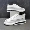 Casual Shoes British Style Men Luxury Fashion Platform Air Cushion Sole Sneakers Street Original läder Vita sko unga skor