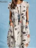 Urban Sexy Dresses Zanzea Women Summer Dress Bohemian Floral Print Vestido O-hals Kort ärmfickor Sundress Fashion Casual Elegant Holiday Robel2404