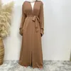 Vêtements ethniques Solid-Up Cardigan Robe Muslim Abaya avec des femmes de poche Dubaï à manches longues saoudie islamique