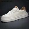 Casual Shoes Full Grain Leather Sport Thick Athletic Creepers Flats Lightweight Trainers Lace Up Men High Sole Round Toe Skate Sneakers