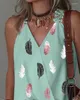 Serbatoi da donna 2024 Summer Casual for Female Abbigliamento Outfit Tank-Neck Sleeveless Feather Stampa Guipure in pizzo Guipure Daily Vacano Top