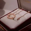 Original designer Carter Gold plated 18K rose gold round cake necklace womens classic three diamond full collarbone chain fashionable 51BY