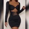 Casual Dresses Deep V Cut-Out Tie Pleat Dress Fashion Sexig Cut Out Pleated