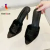 Elegant Women Slippers 8CM Thin Heel Summer Pointed Shoes Glitter Party Slip on High Heels Black Outdoors Womens Sandals Mules