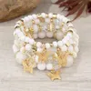 Beaded 4Pcs Bohemian Butterfly Charm Bracelet Set For Women White Acrylic Beads Chain Elastic Bangle Female Fashion Party Jewelry Gift