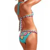 Vintage stil bikini 2024 blommor tryckt uppsättning pushup baddräkt kvinnor bandage simning baddräkt bohemisk strand badkläder 240417