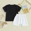 衣類セット幼児の男の子の夏の服短袖パパの小さな男のTシャツトップソリッドエラスティックウエストショーツセット2PCSカジュアル服