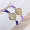 Braccialetti di fascino squisito corda colorata intrecciata virgin maria bracciale regolabile preghiera cattolica avvolgono gioielli religiosi delle donne