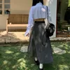 Kjolar länge med bälte 2024 Spring Chic Korea modedesign fast retro grå svart hög midja veckad kjol