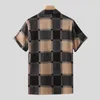 Men's Casual Shirts Loose Short Sleeve Plaid Button Down T-Shirt Social Dress Shirt Art 3d Digital Print Beach Cardigan Blouses