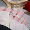 Cluster Rings 14K Gold Plating Exquisite Zircon Opal Heart Shape Ring Korea Design Fashion Jewelry Elegant Women's Daily Work Open