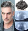 Durable Wigs for Man Brown Mixed Grey Human Remy Hair Skin PU Thin PU Natural Men Toupee Hairpieces Replacement System3546889