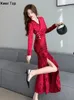 Casual Dresses Elegant Slim V Neck Party Prom Female Spring Sexy Split Long Sleeve Velvet Solid Robe Women Autumn Simple Clothes Mujers