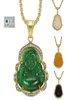 Zielona biżuteria Jade śmiech Buddha Wisianek Naszyjnik dla kobiet ze stali nierdzewnej 18K Gold Amalet Akcesoria Matki Day6170696