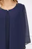 Casual Dresses Summer Women's Dress Chiffon O-Neck Rhinestone 3/4 Sleeve Oregelbundet skärande elegant fast färg rak midi