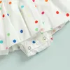 Rompers Hot Newborn Infant Baby Girls Princess Rainbow Dots Pattern Ruffle Sleeve Romper Dress Clothes Outfit 2024 Summer white dress d240425