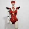 Bühnenbekleidung Spiegel Bodysuit Frauen Tanz Kostüm Golosilver Pailletten Fliegen Schulter hohl Out Raveoutfit Stage Performance Kleidung Gogo Show D240425